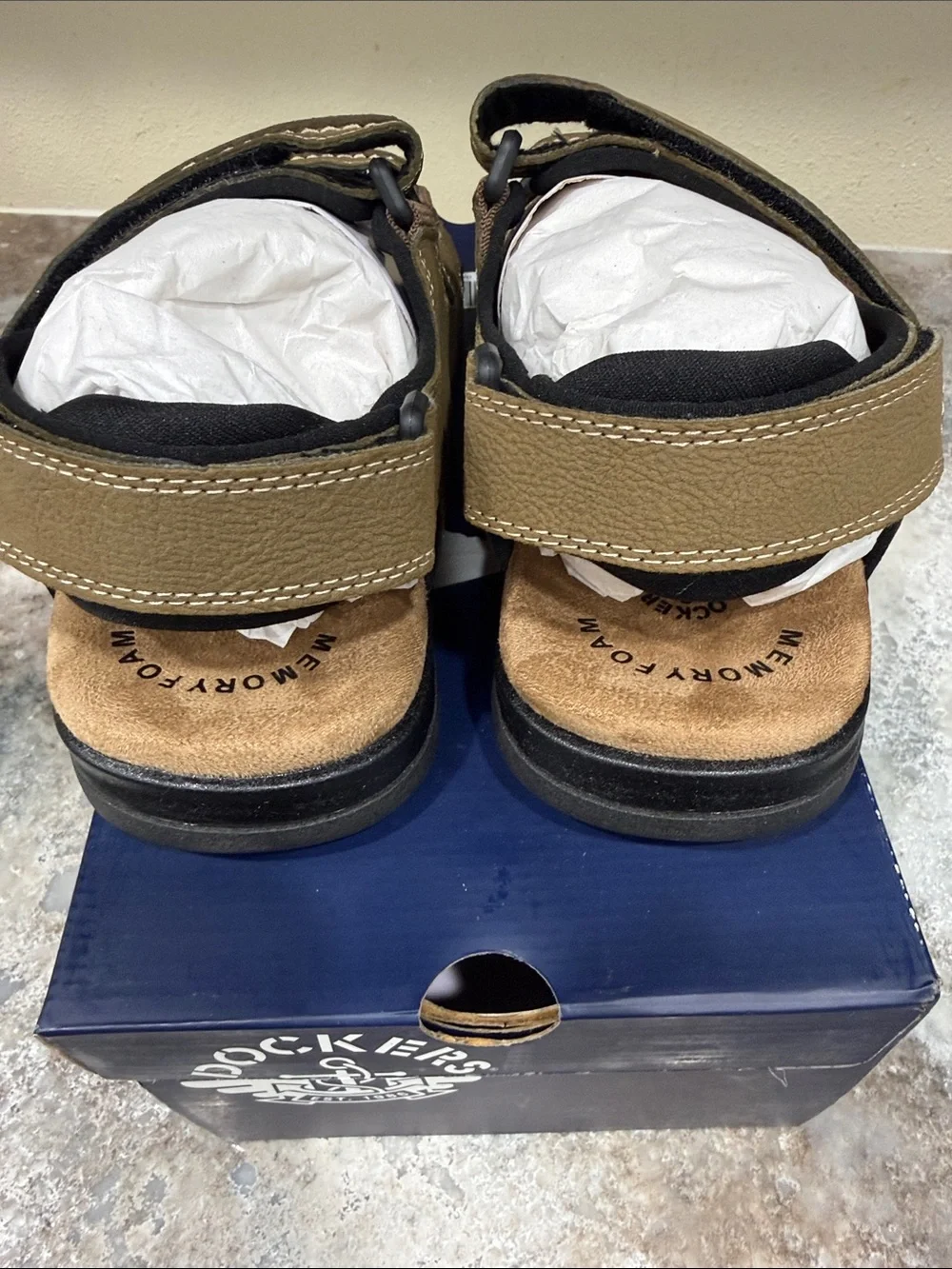 Dockers Olive and Tan Men’s Dual-Strap Velcro Sandals